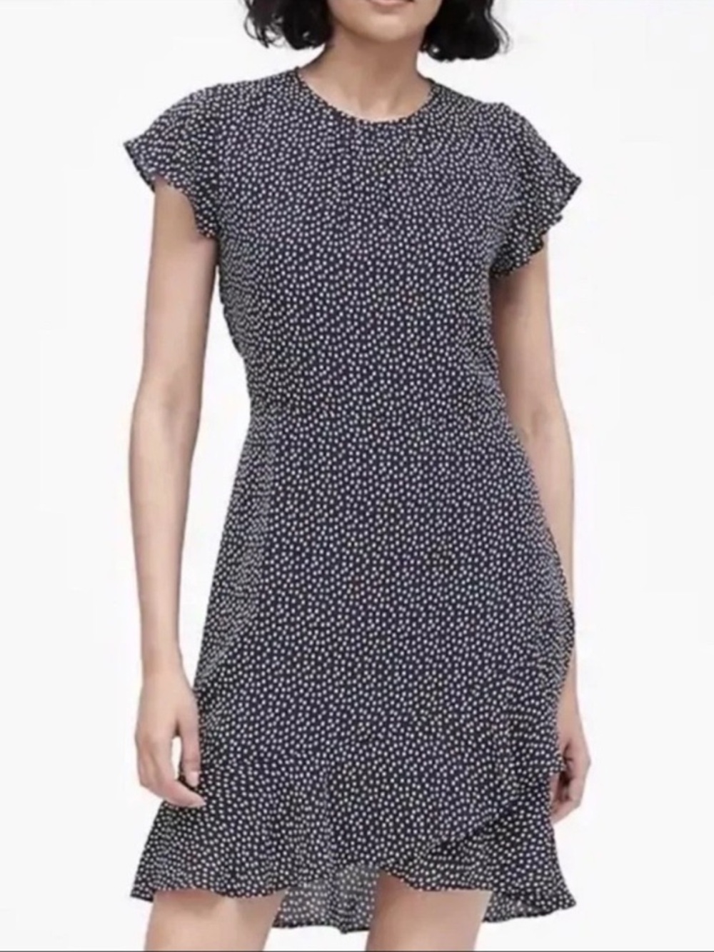 Banana Republic Navy White Dress Sz 4 Polka Dots Mini Ruffle Hem Preppy Mod NWT